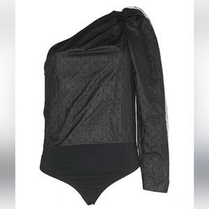 Valentino Black One-Shoulder Long Puff Sleeve Bodysuit | Size 4